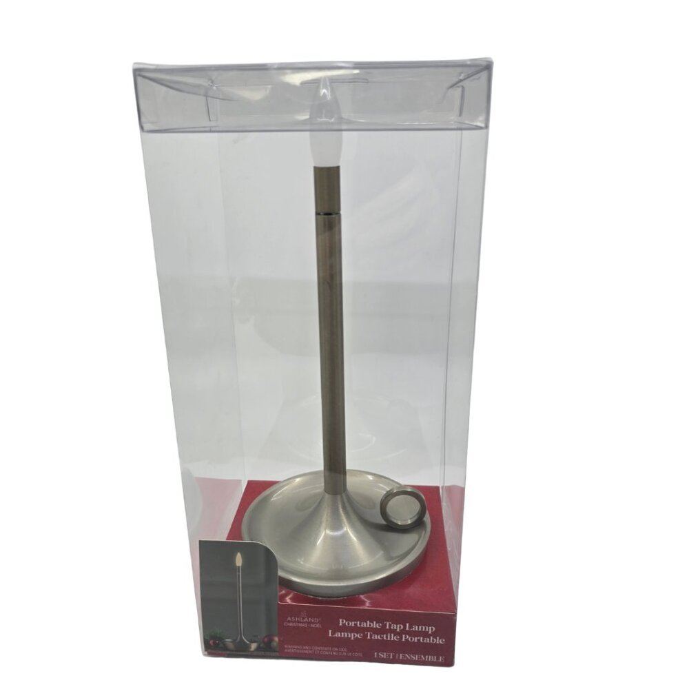 Ashland Portable Tap Lamp Brushed Silver Metal Touch Tap Control NEW